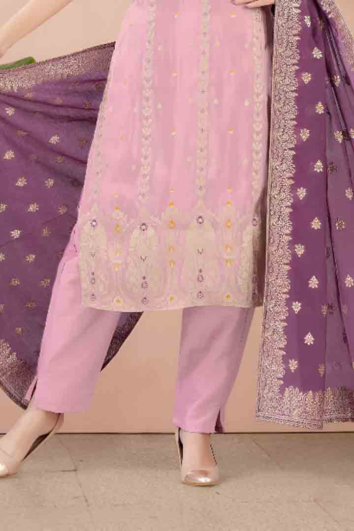 Pink Kurta Set with Royal Purple Dupatta