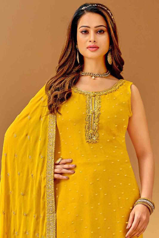 Yellow Straight Kurta with Embellished Dupatta Set