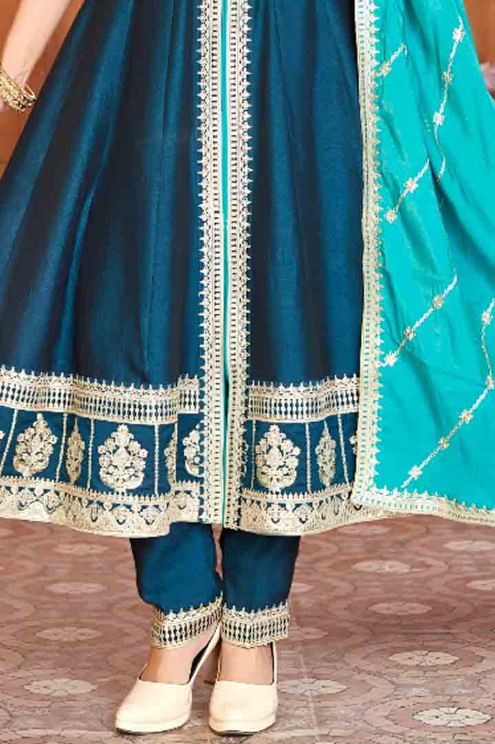 Navy Blue Anarkali Suit with Contrasting Blue Embroidered Dupatta