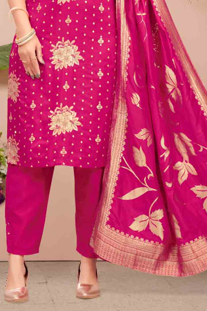 Pink Suit Set with Golden Floral Print