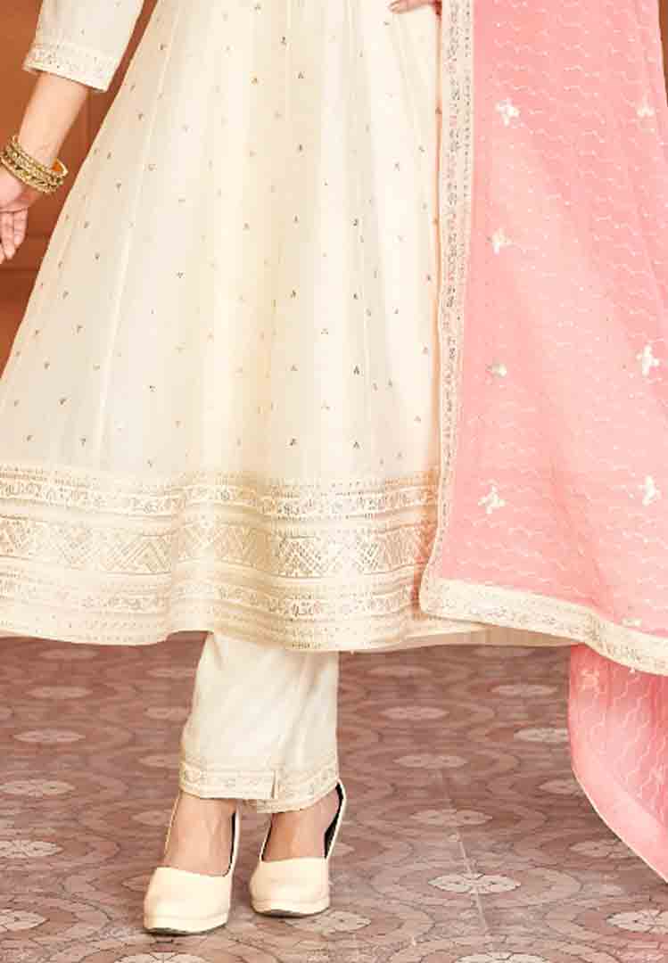 Ivory Anarkali Suit with Tassels & Peach Dupatta