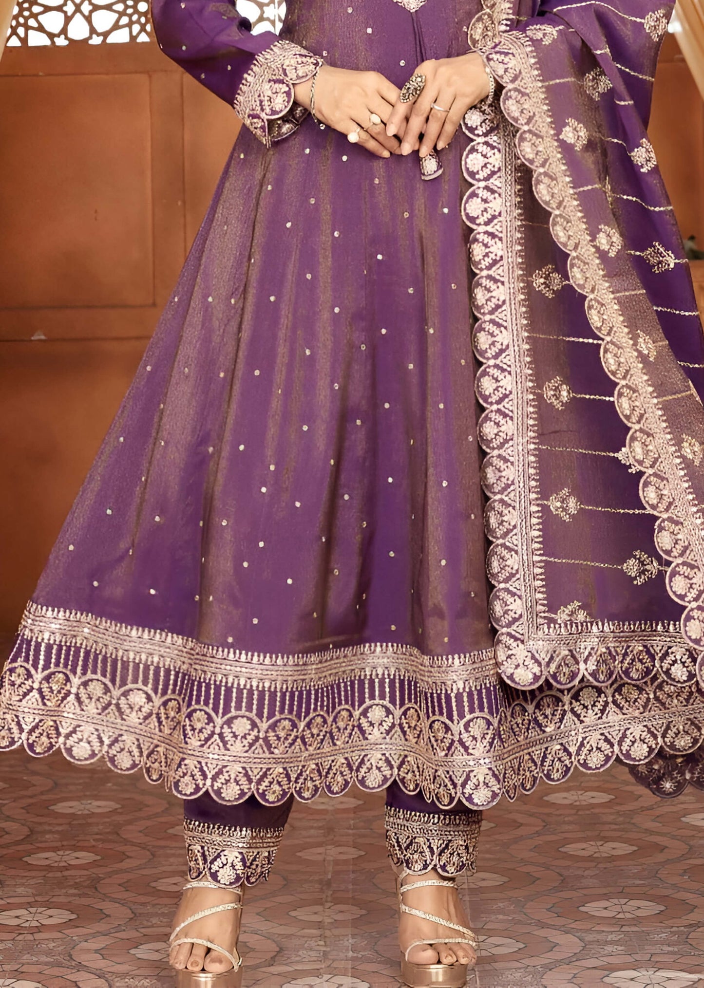 Purple Embroidered Anarkali Suit with Rich Dupatta