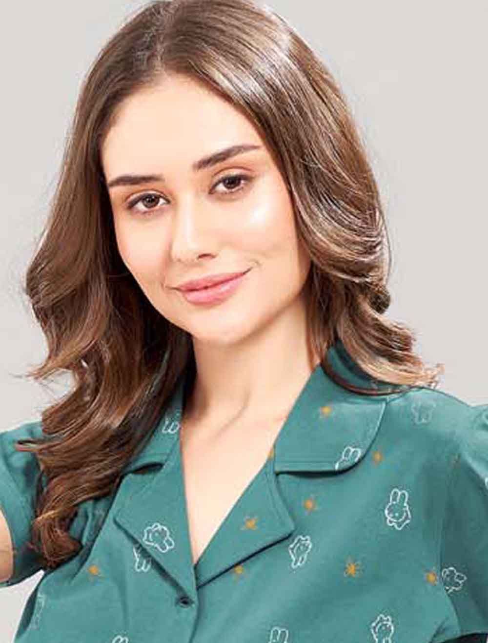 Women's Teal Printed Hosiery Night Suit
