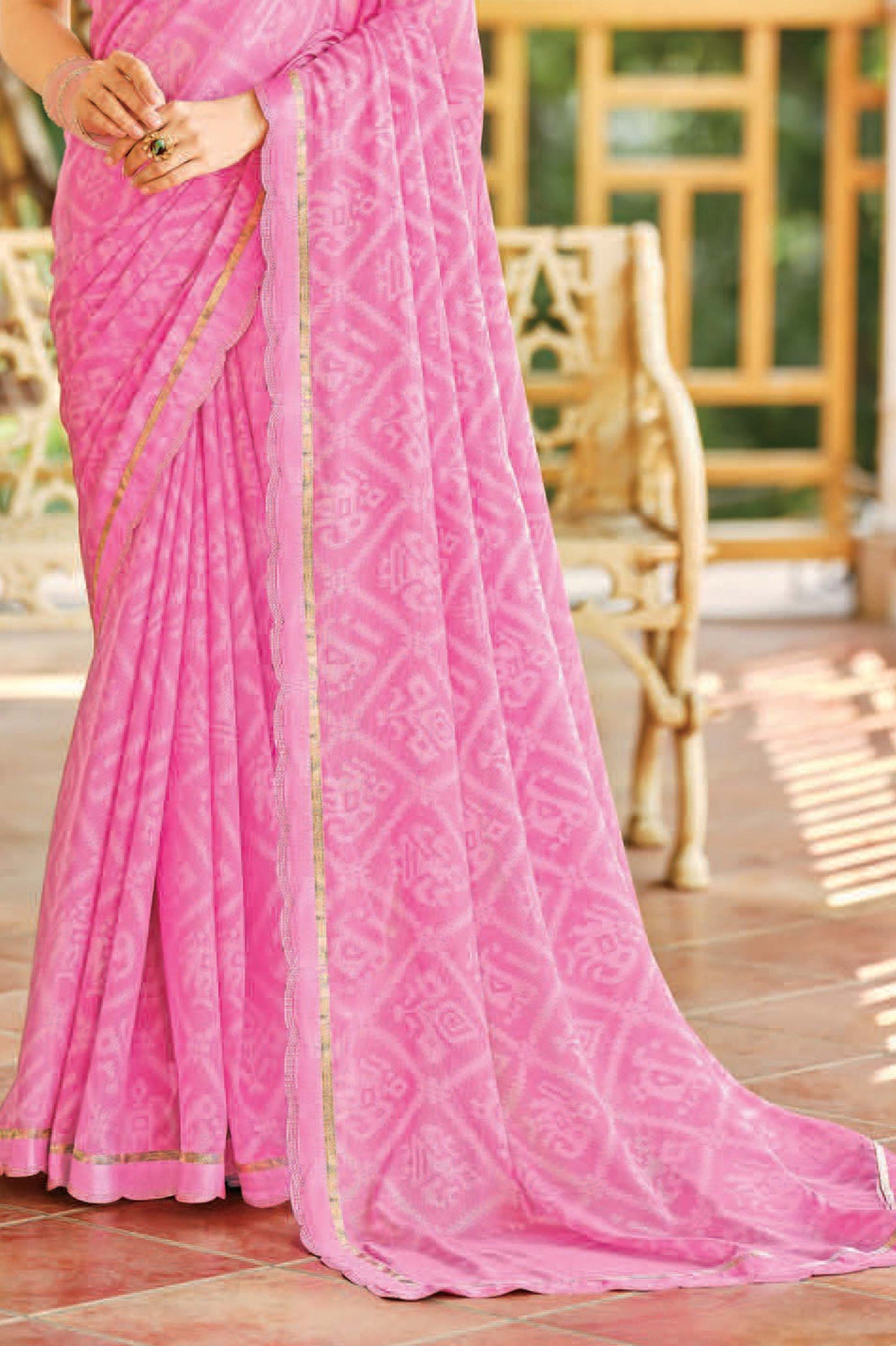Elegant Pink Printed Saree