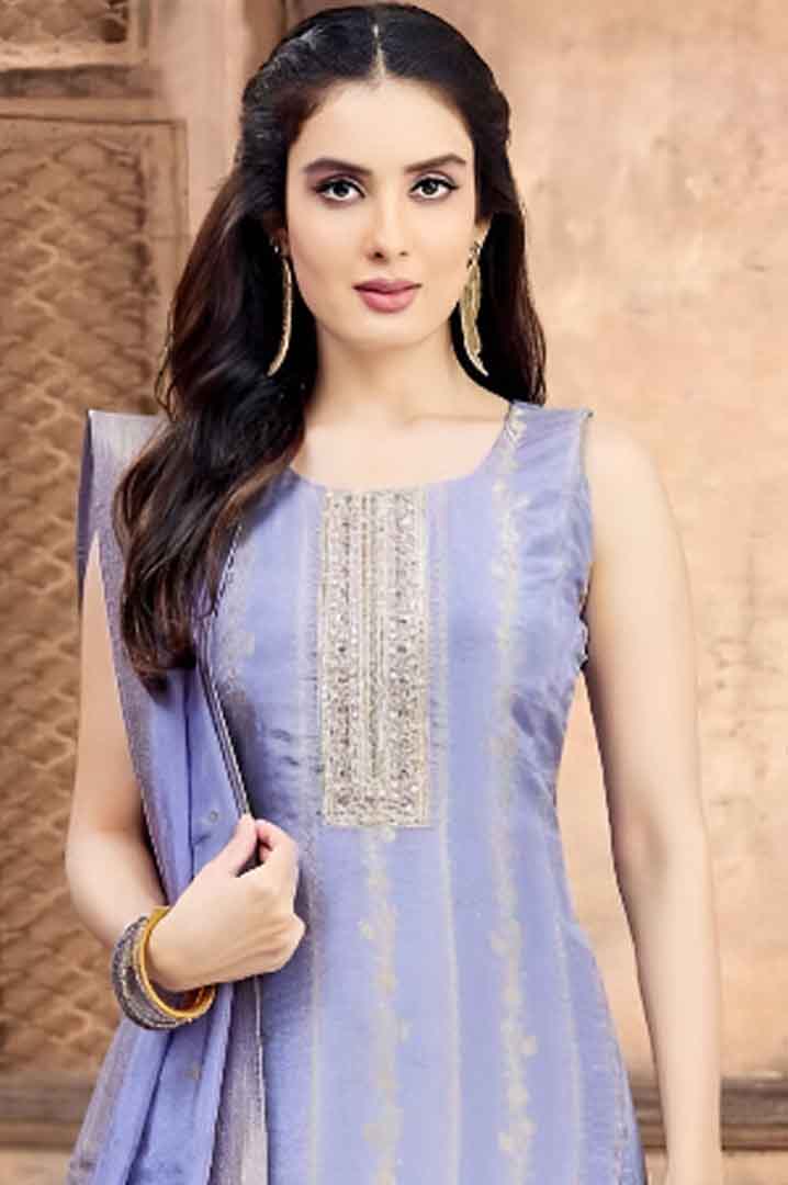 Lavender Silk Straight Suit with Dupatta