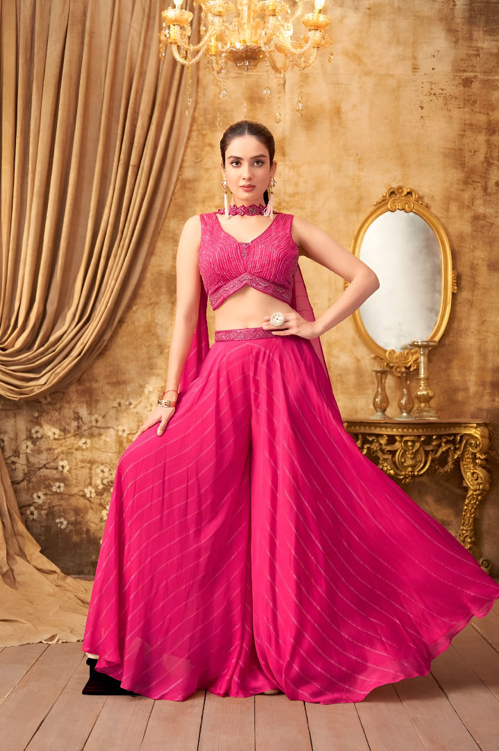 Pink Cape-Style Crop Top & Palazzo Set
