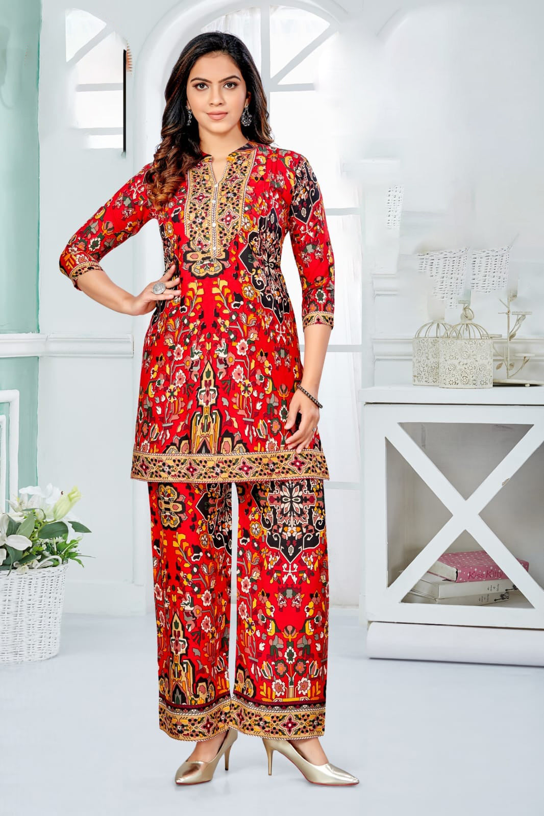 Red Printed Rayon Co-ord Set