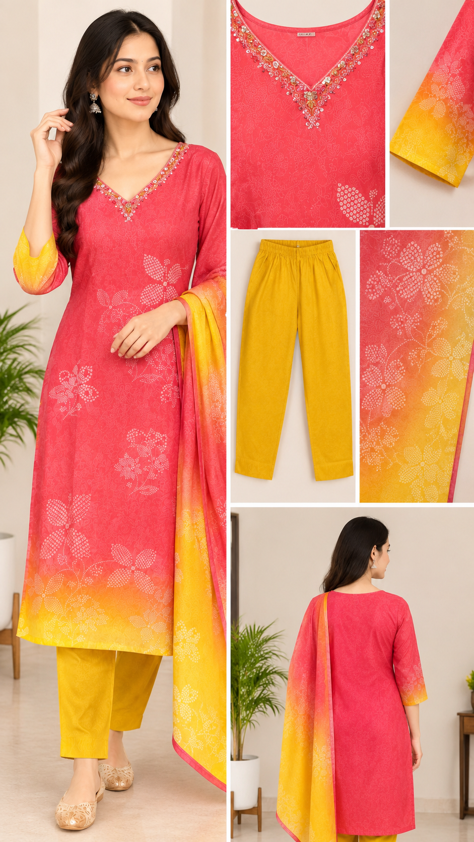 Beautiful Pink & Yellow Printed Suit Set