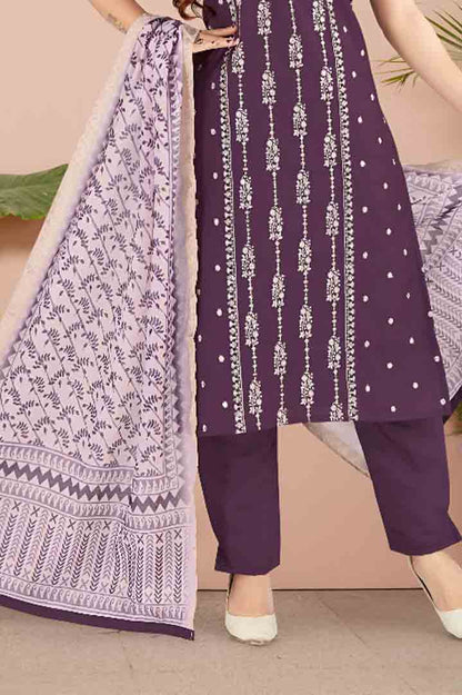 Purple Printed Suit Set with Lavender Cotton Dupatta