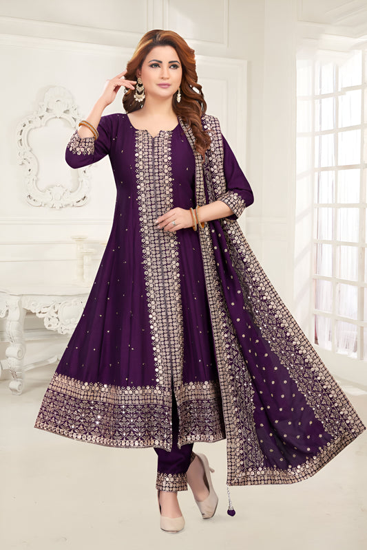 Elegant Purple Color Embroidered Anarkali Suit