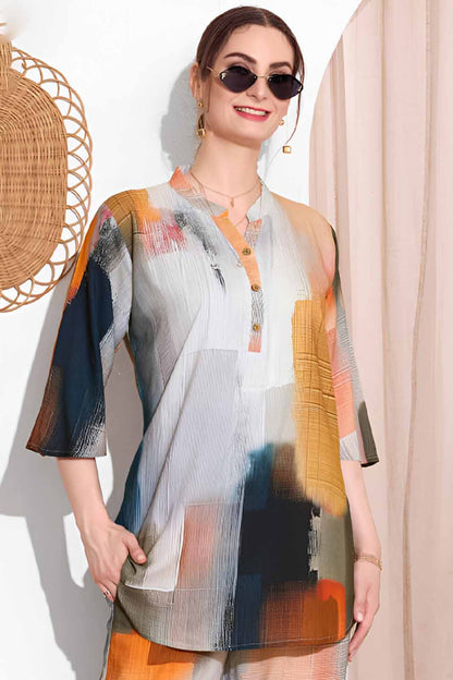 Multicolor Abstract Printed Co-ord Set in Soft Rayon