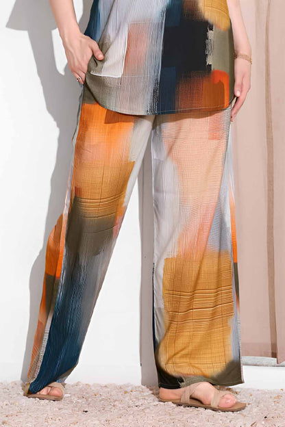 Multicolor Abstract Printed Co-ord Set in Soft Rayon