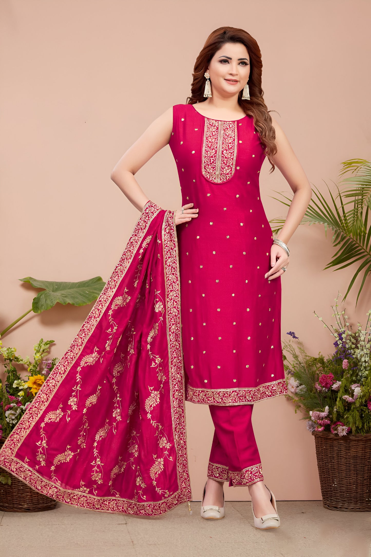 Pink Embroidered Suit with Dupatta