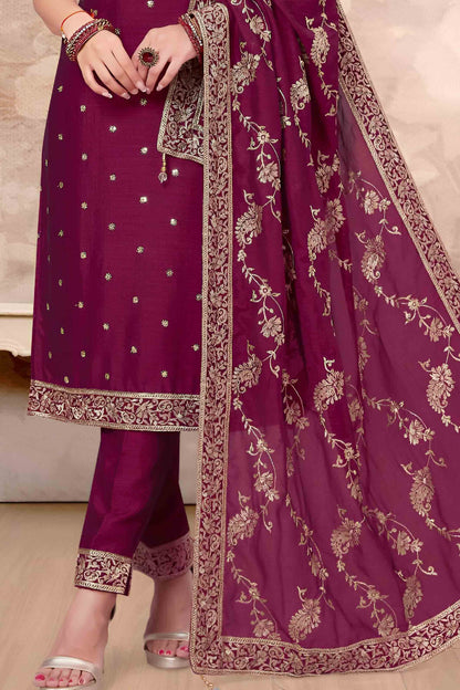 Maroon Suit Set with Intricate Golden Thread Work