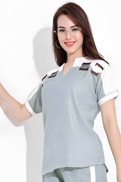 Light Blue Casual Co-ord Set with White Detailing