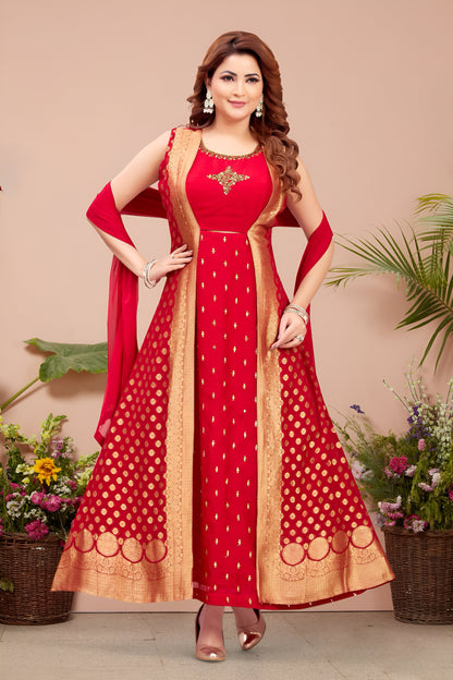 Red Color One Piece with Attached Jacket