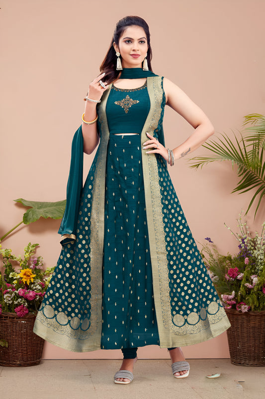 Teal Color One Piece with Attached Jacket