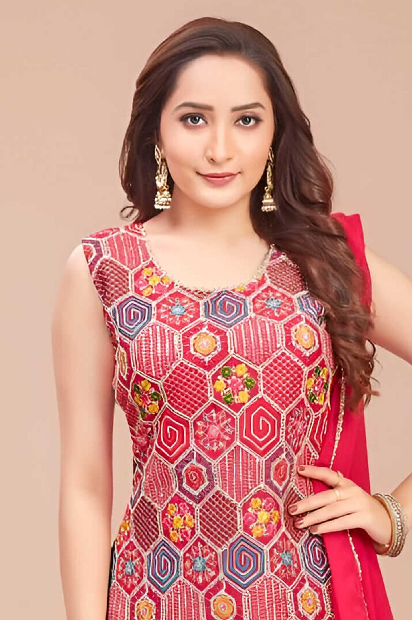 Rani Pink Silk Embroidered Afgani Suit