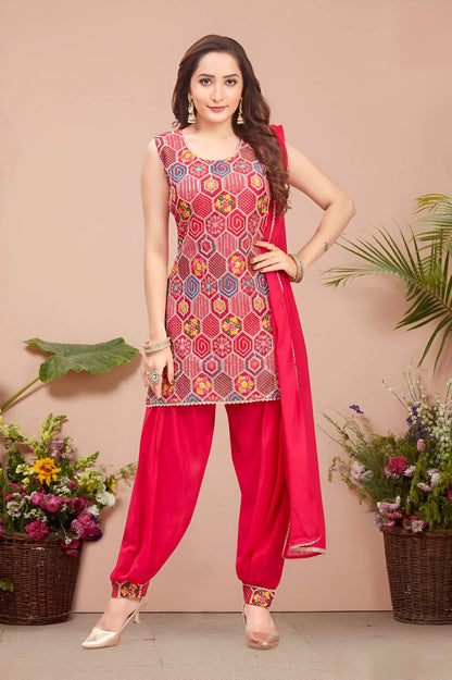 Rani Pink Silk Embroidered Afgani Suit