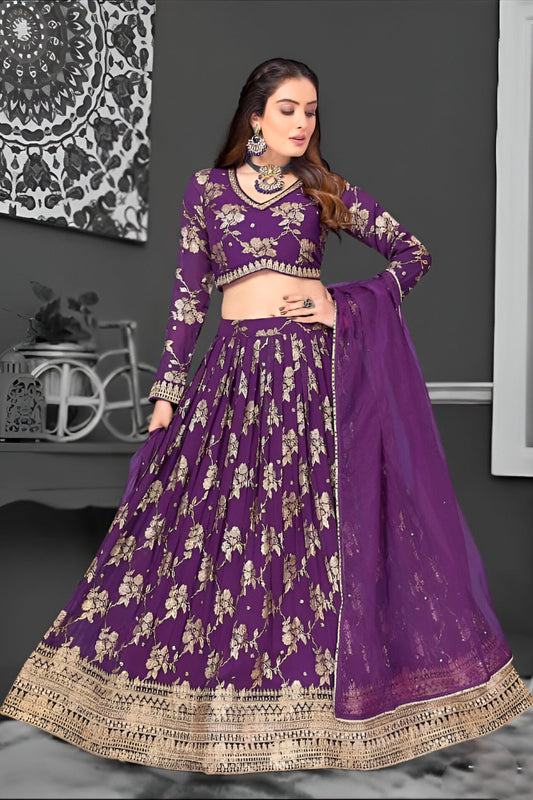 Royal Purple Floral Embroidered Lehenga Choli