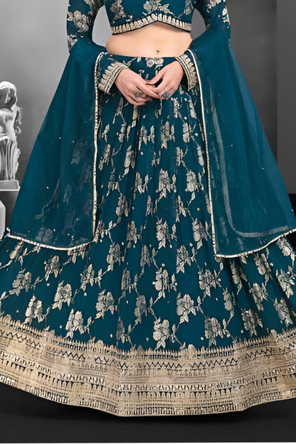 Teal Green Embroidered Georgette Lehenga Choli