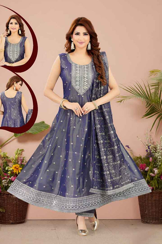 Navy Blue Anarkali Suit with Heavy Embroidery