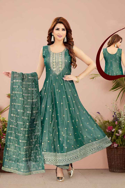 Teal Green Anarkali Suit with Heavy Embroidery