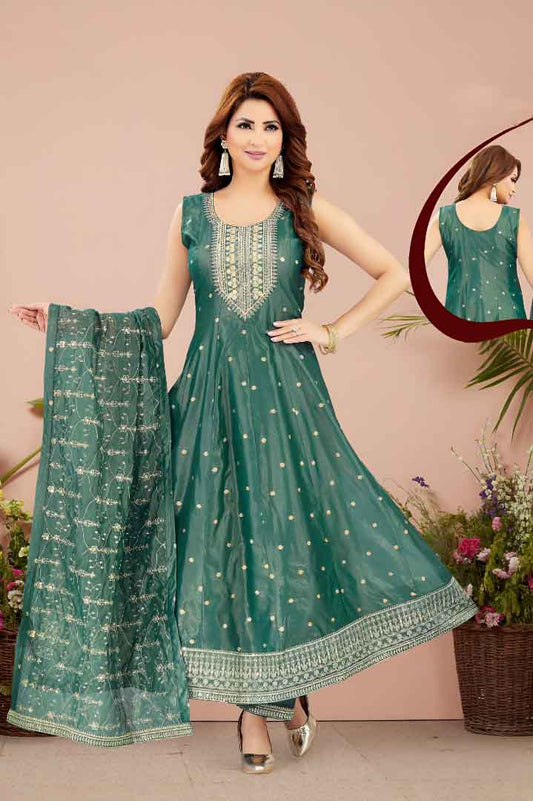 Teal Green Anarkali Suit with Heavy Embroidery