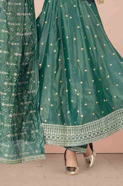 Teal Green Anarkali Suit with Heavy Embroidery