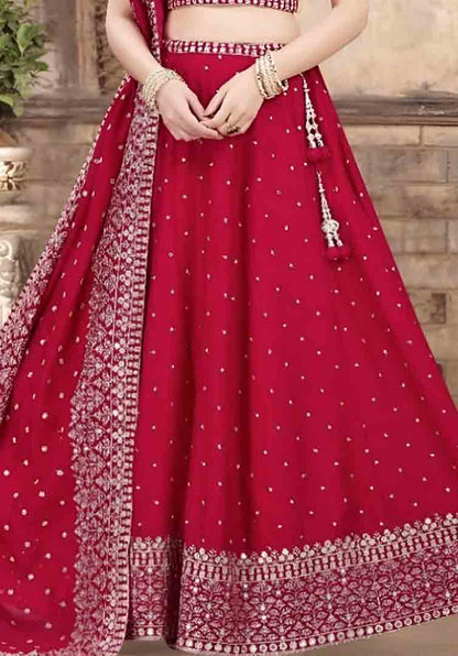 Maroon Embroidered Lehenga Choli Set with Dupatta