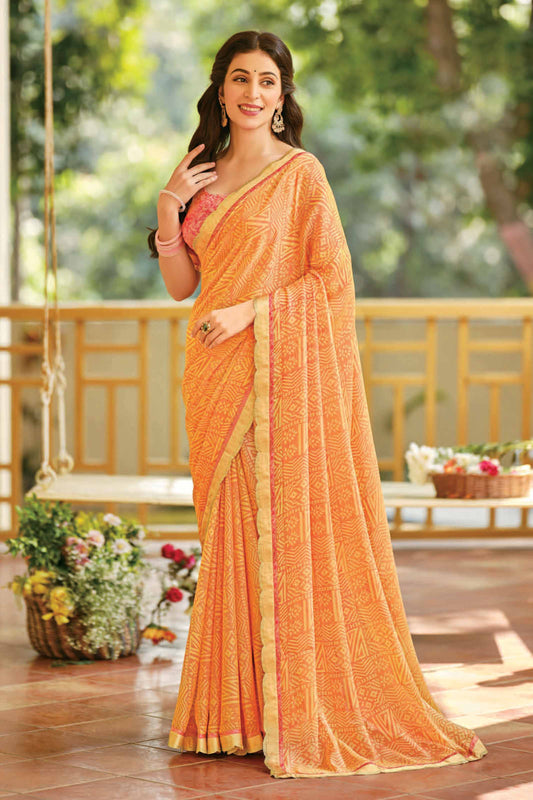 Orange Printed Georgette Saree