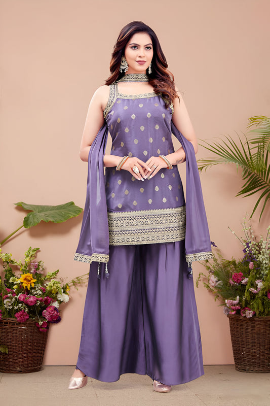 Lavender Sleeveless Palazzo Suit.