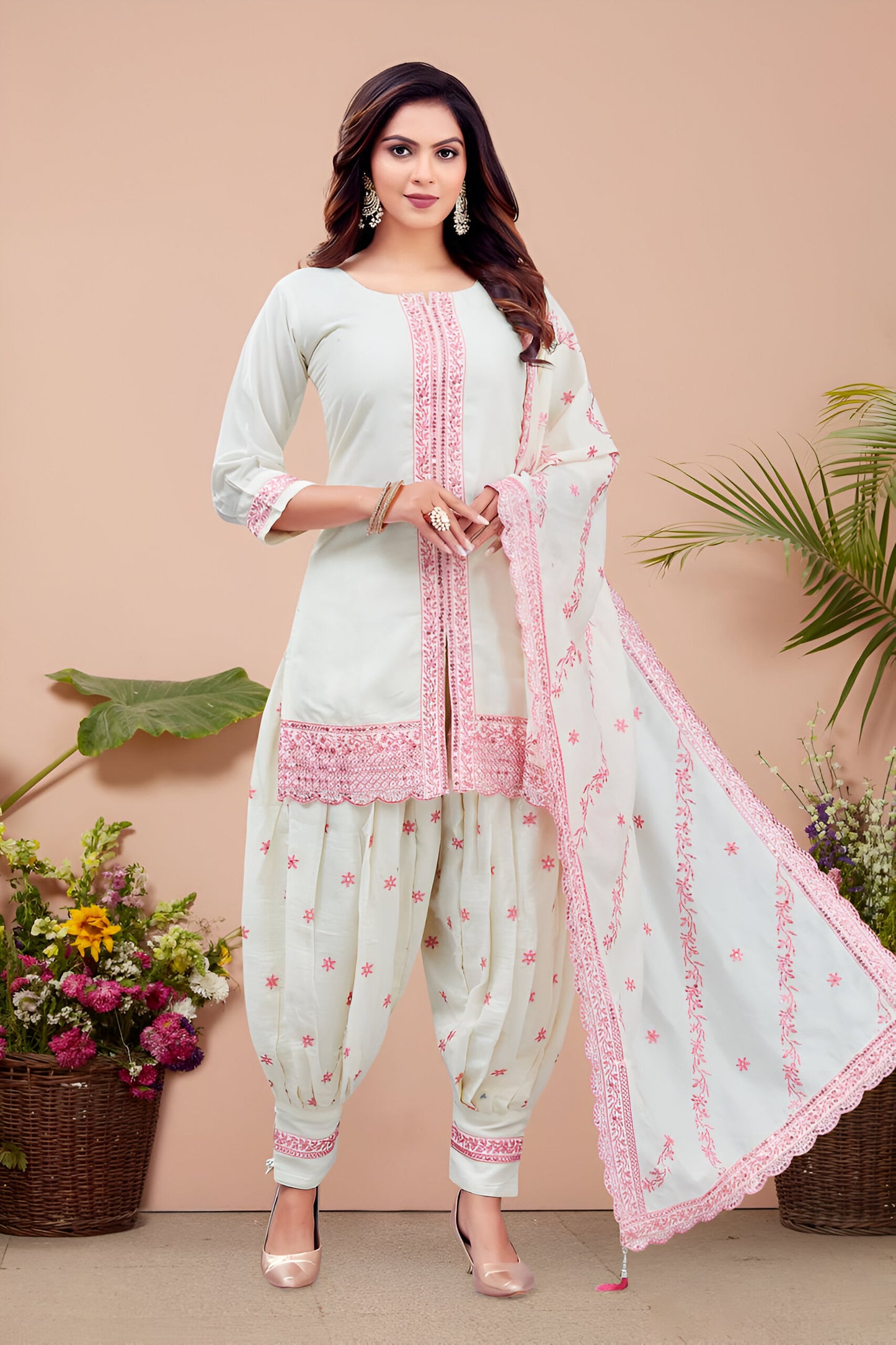 Off-White Embroidered Afgani Suit.