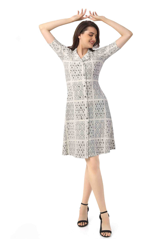 Stylish White Printed Midi Dress