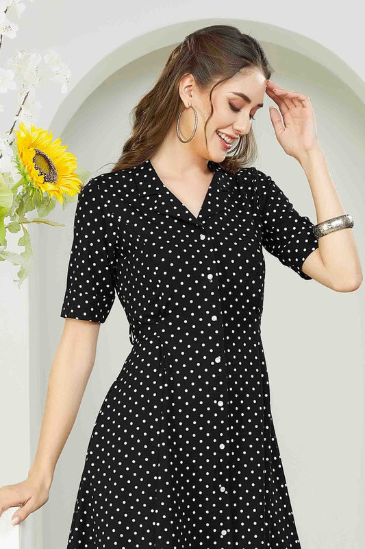 Black Polka Dot Button-Down Midi Dress