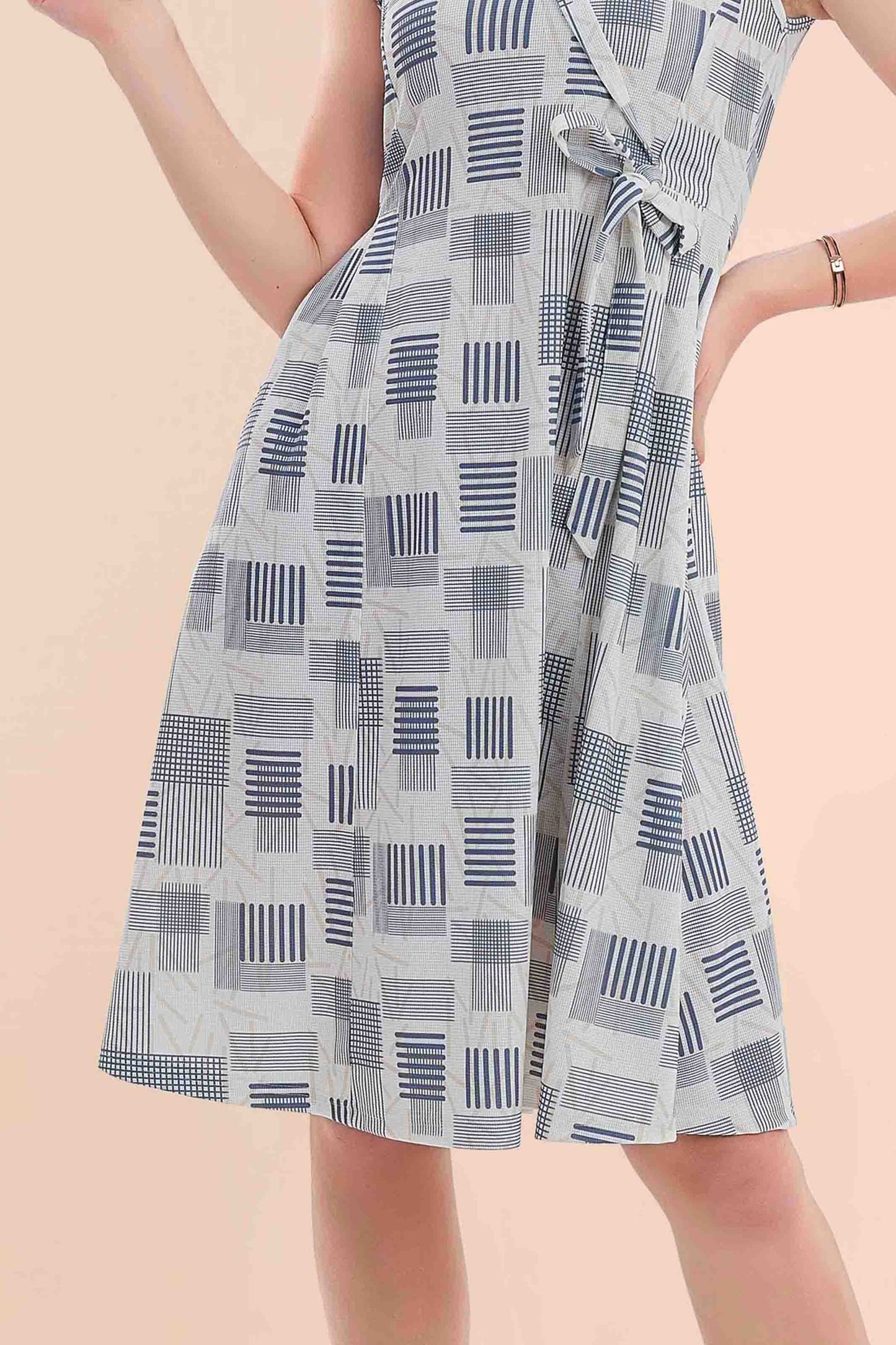 Grey Abstract Wrap Style A-Line Dress