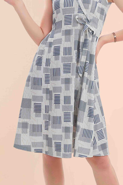 Grey Abstract Wrap Style A-Line Dress