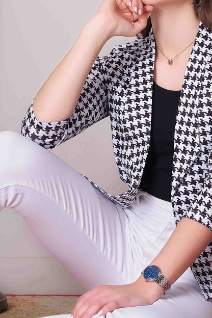 Women's Classic Black and White Checkered Blazer Jacket