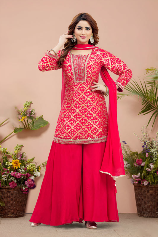 Red and Gold Print Palazzo Suit.
