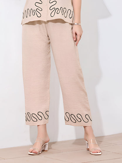 Beige Linen Co-ord Set with Black Accents