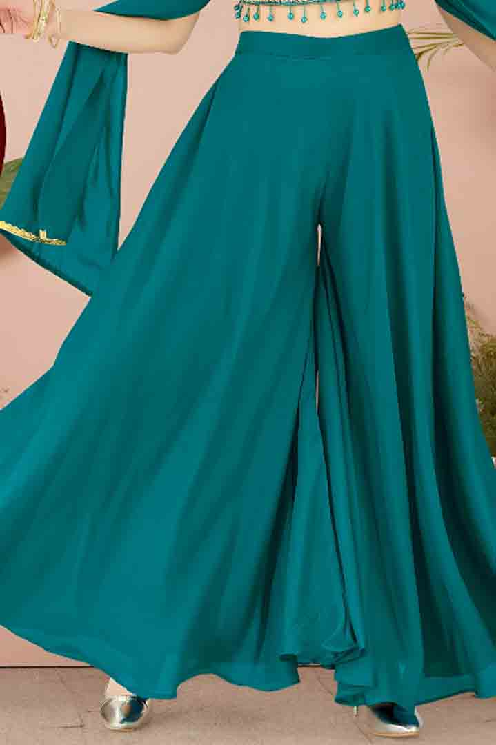 Teal Blue Embroidered Set with Palazzo & Dupatta