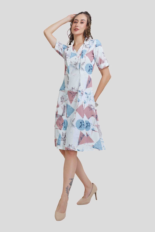 Pastel Geometric Printed Midi Dress