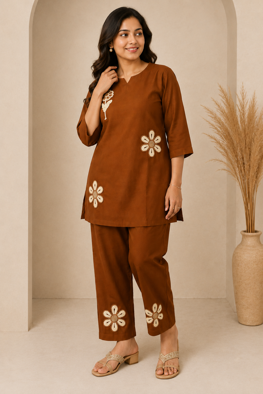 Elegant Brown Floral Co-Ord Set