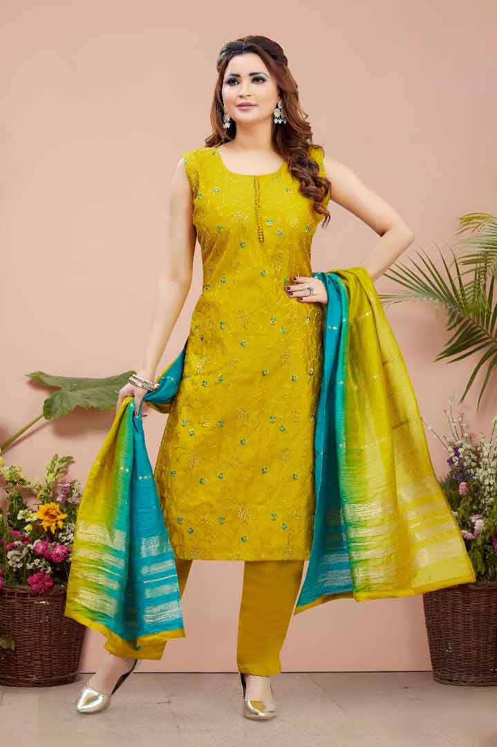 Yellow Kurta Set with Dual-Tone Dupatta