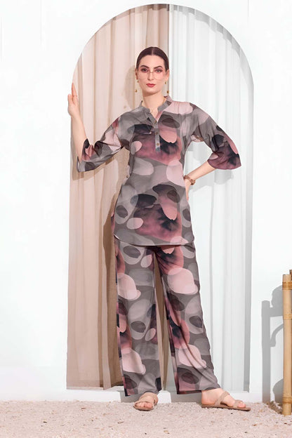 Multicolor Abstract Printed Co-ord Set in Soft Rayon