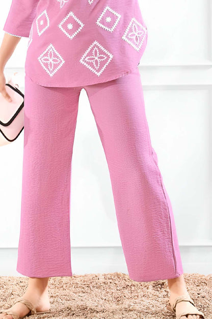 Pink Embroidered Co-ord Set in Premium Linen