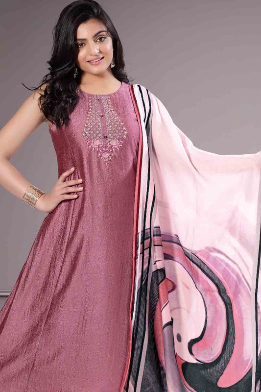 Pink Embroidered Kurti Set with Artistic Dupatta