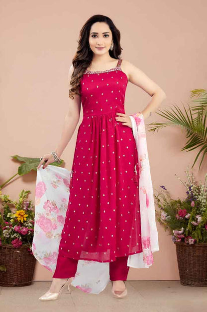 Pink Angrakha Kurta Set with Floral Dupatta