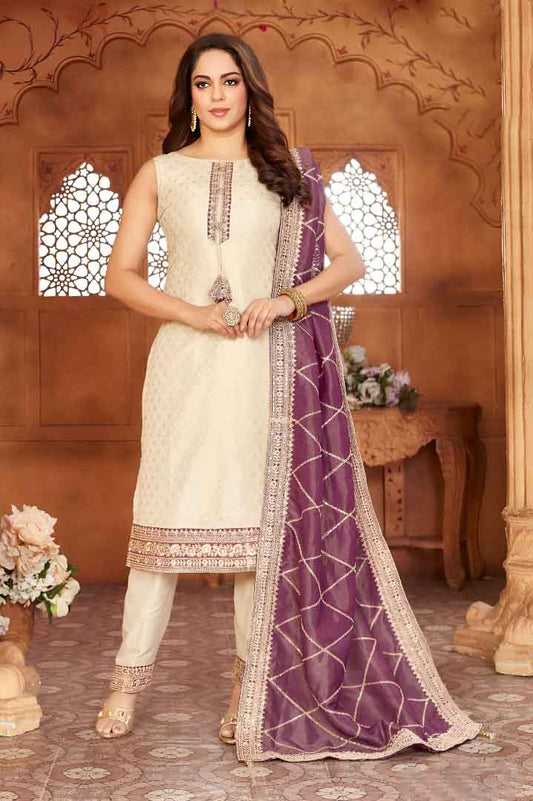 Ivory Kurta set with Deep Plum Dupatta