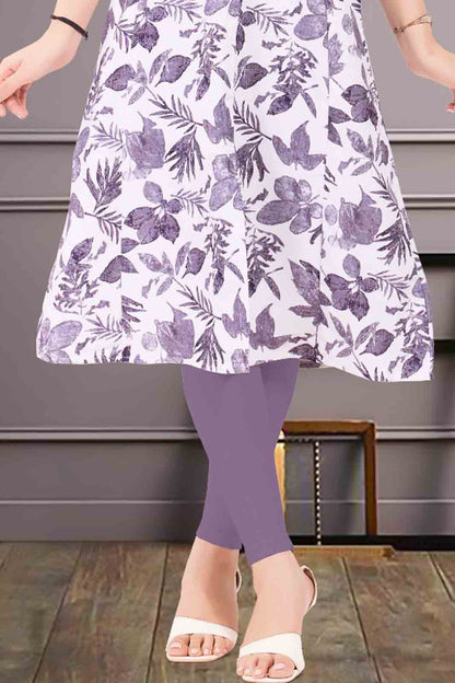 White Floral A-line Kurti with Button Detailing